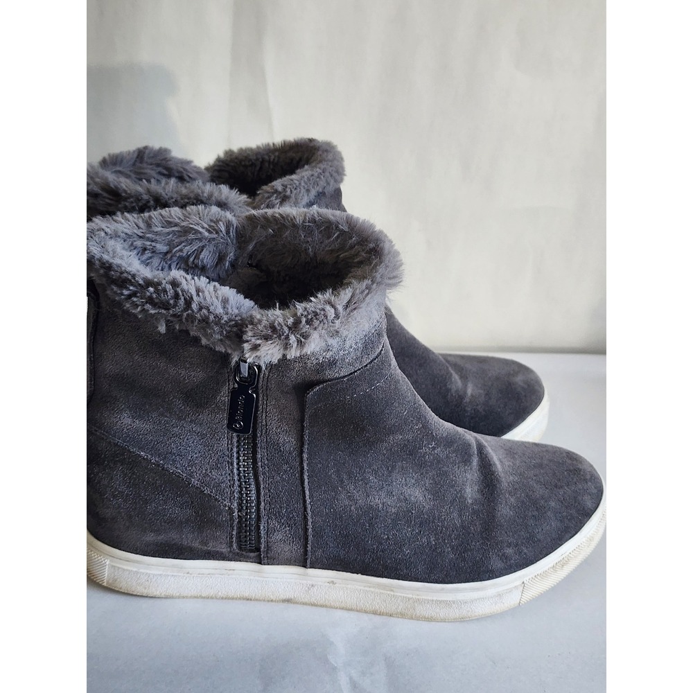 Blondo Waterproof Grey Suede Faux Fur Trim Ankle Boots B3453 Womens 7M